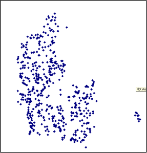 Figur 4.1 Geografisk placering af de 500 tilfældigt udvalgte kvadrater