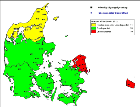Figur 19 Bladet affald 2009-2012 for delt på regioner