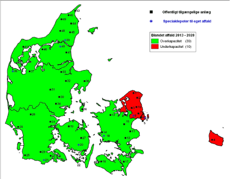 Figur 20 Bladet affald 2013-2020 for delt på regioner