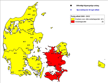 Figur 23 Farligt affald 2009-2012 for delt på regioner